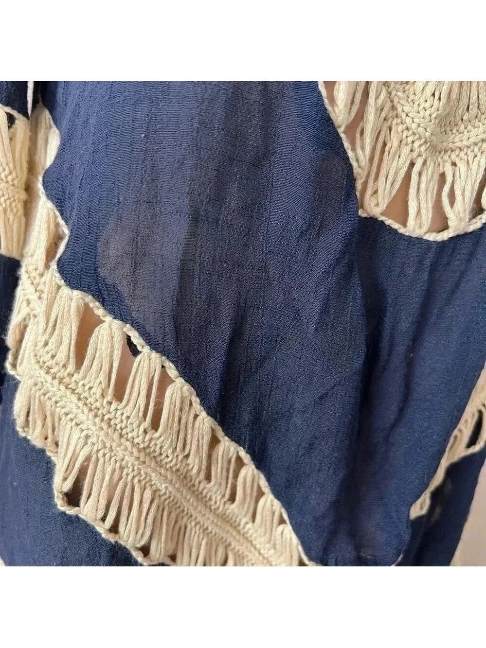 Umgee Long Sleeve Boho Crochet Sheer Top Navy Blue Size L Bohemian - Picture 11 of 14